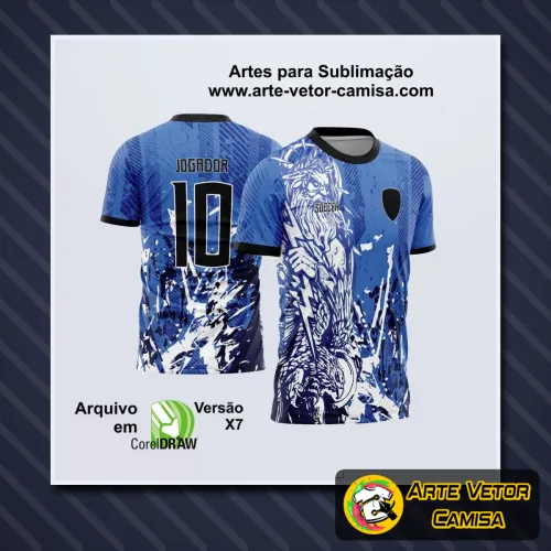 Foto da camisa com logo no peito e estampa grande nas costas, destacando design vibrante e moderno perfeito para eventos Interclasse.