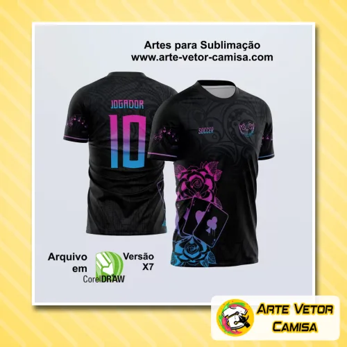 Camisa com logo no peito em destaque e uma estampa grande nas costas impecavelmente desenhada, exibindo um visual moderno e vibrante para eventos escolares interclasse.