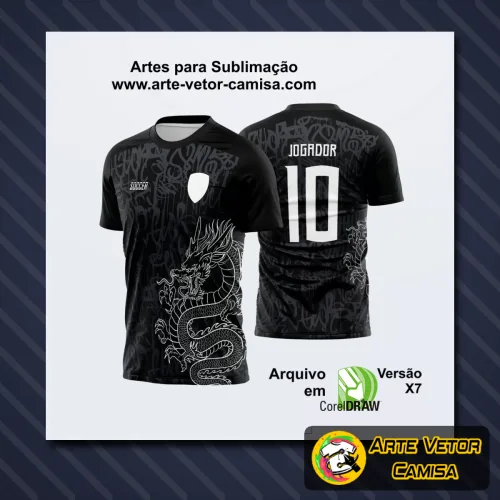 Camisa com logo no peito destacando a identidade do time, estampa grande nas costas com design vibrante e colorido, perfeita para eventos esportivos e ações colegiais.