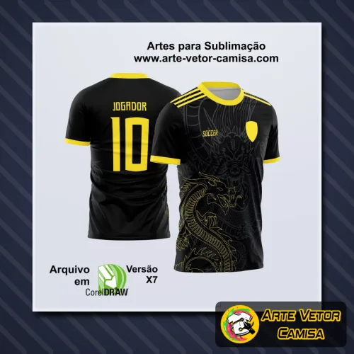 Camisa com logo no peito e uma estampa grande nas costas, exibindo design único e vibrante, ideal para times escolares e eventos esportivos interclasses.