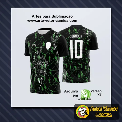 Camisa com logo no peito e estampa grande nas costas, design vibrante e moderno ideal para destacar a equipe em eventos interclasse, com cores fortes e estilo único que chama atenção na multidão.