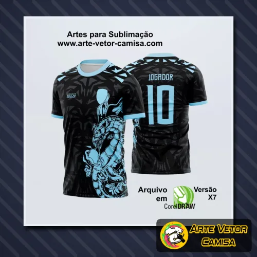 Camisa com logo no peito e estampa grande nas costas, exibindo design vibrante e marcante que destaca o espírito competitivo e a união entre equipes em eventos escolares interclasses.
