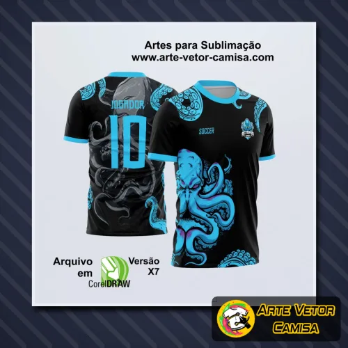 Camisa com logo no peito e estampa grande nas costas, perfeita para eventos interclasse com design moderno e vibrante, destacando a identidade da equipe com cores marcantes e estilo único
