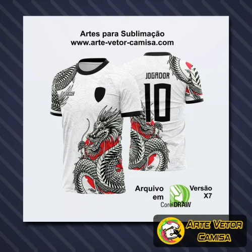 Camisa com logo no peito destacado e estampa grande nas costas, apresentando estilo moderno e design vibrante, perfeita para eventos interclasses e momentos de união entre equipes.