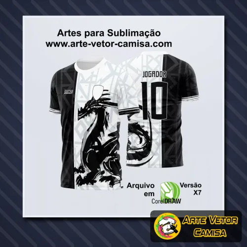 Camiseta com logo discreto no peito e estampa grande nas costas, exibindo um design moderno e vibrante que destaca a identidade da equipe com cores fortes e detalhes precisos.
