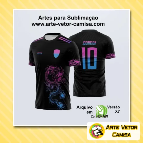 Camisa com logo no peito e estampa grande nas costas, com design moderno e vibrante, ideal para destacar seu grupo no evento interclasse com estilo e identificação marcante.