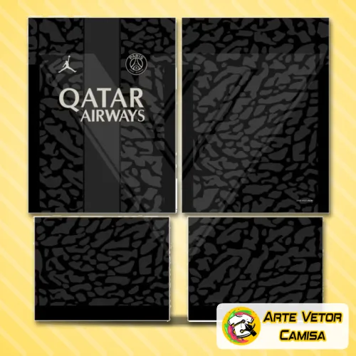 Camisa Paris Saint Germain PSG com logo no peito e estampa grande nas costas exibindo design moderno e detalhado, garantindo estilo autêntico para os fãs do time.