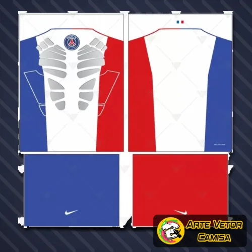 Camisa com logo no peito e estampa grande nas costas do Paris Saint Germain PSG, em design moderno e estilizado, ideal para destacar o visual com autenticidade e paixão pelo time.