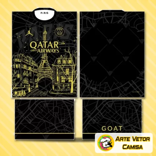 Camisa oficial do Paris Saint Germain com logo no peito e estampa grande nas costas, destacando as cores tradicionais do time com design moderno e elegante.
