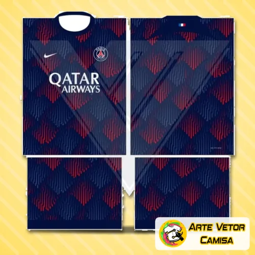 Camisa do Paris Saint Germain com logo no peito e estampa grande nas costas, combinando estilo e autenticidade para os fãs do time no visual completo da peça.