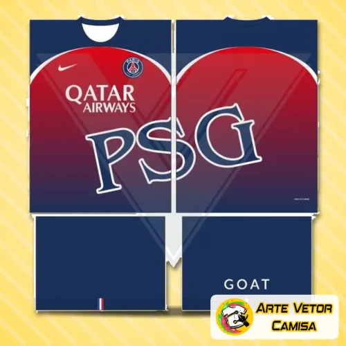 Camisa com logo no peito em destaque, estampa grande nas costas que revela todo o estilo do Paris Saint Germain PSG em um visual moderno e arrojado, perfeita para expressar sua paixão pelo clube.