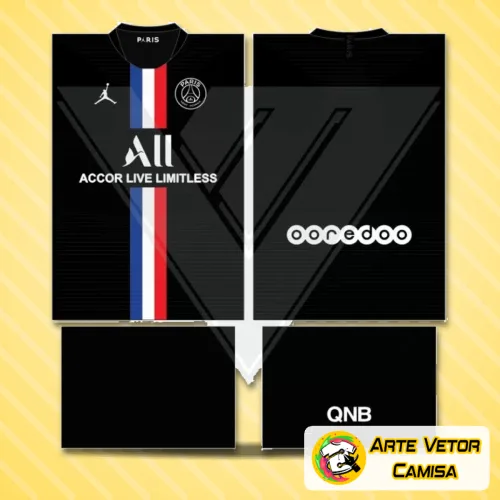Camisa com logo no peito e estampa grande nas costas mostrando o estilo autêntico do Paris Saint Germain PSG, perfeita para fãs que valorizam detalhes marcantes e design moderno.