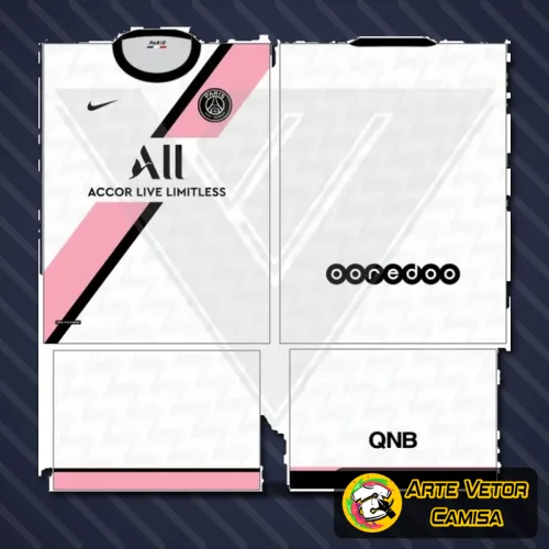 Camisa Paris Saint Germain PSG com logo no peito e estampa grande nas costas, exibindo design moderno e detalhado, perfeita para fãs do time que buscam estilo e autenticidade.