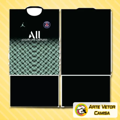 Camisa com logo no peito destacado e estampa grande nas costas mostrando o design do Paris Saint Germain PSG em estilo marcante e moderno, perfeita para fãs do time.