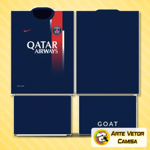 Camisa Paris Saint Germain com logo no peito e estampa grande nas costas mostrando design moderno e vibrante, ideal para fãs do time que querem uma peça cheia de estilo e identidade esportiva.