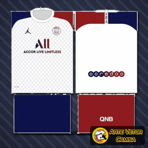 Camisa com logo no peito em destaque e estampa grande nas costas, exibindo as cores vibrantes do Paris Saint Germain PSG, perfeita para fãs do time que buscam estilo marcante e autenticidade no visual.