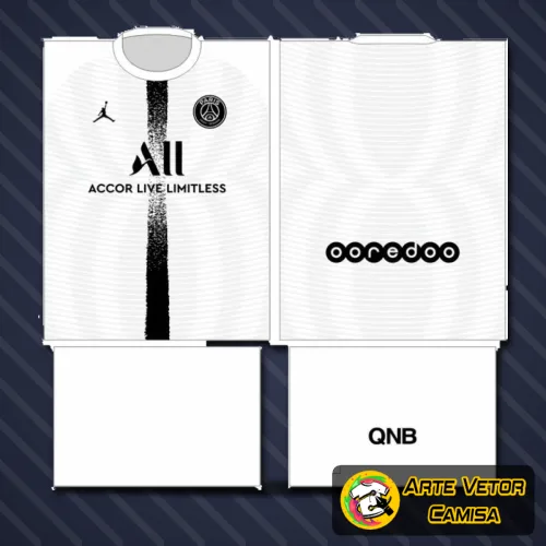 Camisa estilo Paris Saint Germain com logo no peito e estampa grande nas costas, destacando cores vibrantes e design moderno.
