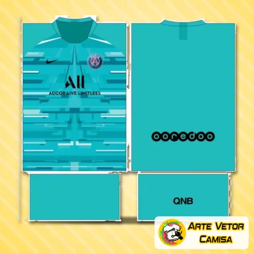 Camiseta com logo no peito e estampa grande nas costas do Paris Saint Germain PSG em design moderno e vibrante, destacando cores e detalhes que remetem ao estilo do clube francês