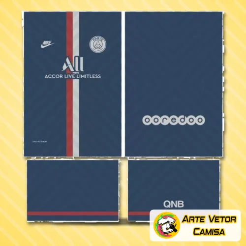 Camisa do Paris Saint Germain PSG exibindo o logo no peito e uma estampa grande nas costas que destaca cores vibrantes e detalhes modernos, ideal para fãs que buscam estilo autêntico.