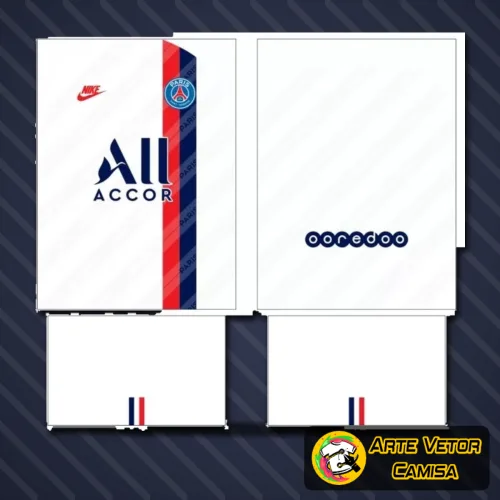 Camisa com logo no peito visível e estampa grande nas costas, destacando as cores e detalhes vibrantes do time Paris Saint Germain PSG, perfeita para fãs que valorizam estilo e autenticidade.