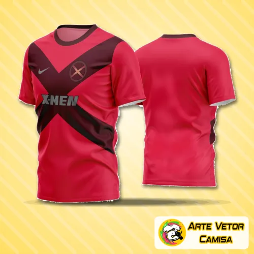 Camisa de futebol amador com logo no peito e estampa grande nas costas, design moderno e cores vibrantes que destacam a identidade do time em campo.