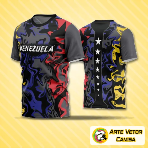 Camisa de futebol com logo no peito e estampa grande nas costas, exibindo design moderno e cores vibrantes para times amadores em campo.
