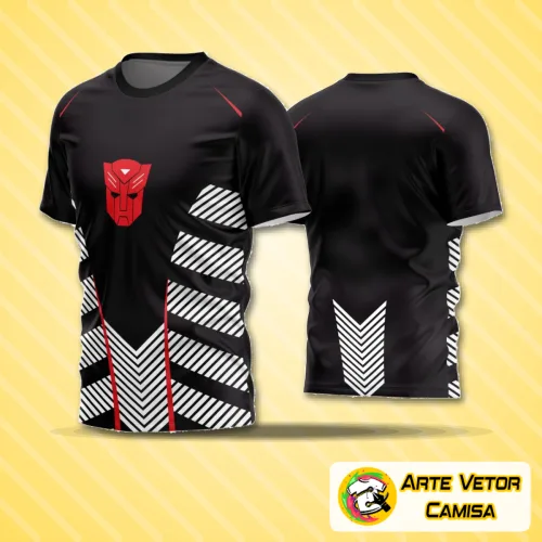 Camisa de futebol amador com logo no peito e estampa grande nas costas, apresentando cores vibrantes e design moderno, ideal para times que buscam destaque em campo com estilo único.