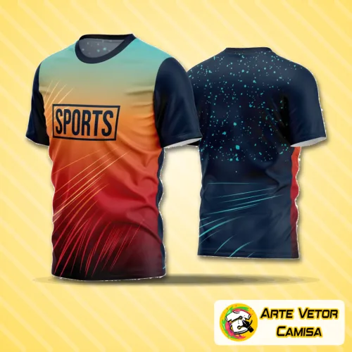 Camisa de futebol com logo no peito e estampa grande nas costas, design moderno e atraente ideal para times amadores que buscam personalidade e estilo dentro de campo.