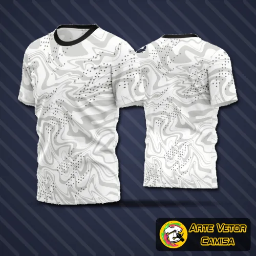 Camisa de futebol amador com logo no peito e estampa grande nas costas em cores vibrantes, design moderno e visual atraente, ideal para jogos e treinamentos.
