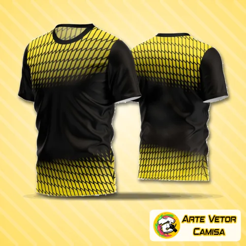 Camisa de futebol amador com logo no peito e estampa grande nas costas, destaque para cores vibrantes e design moderno que valorizam o estilo do time em campo.