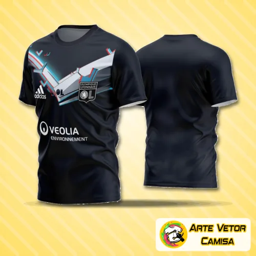 Camisa de time de futebol amador com logo no peito destacado e estampa grande nas costas, design moderno com cores vibrantes e estilo que chama atenção em campo.
