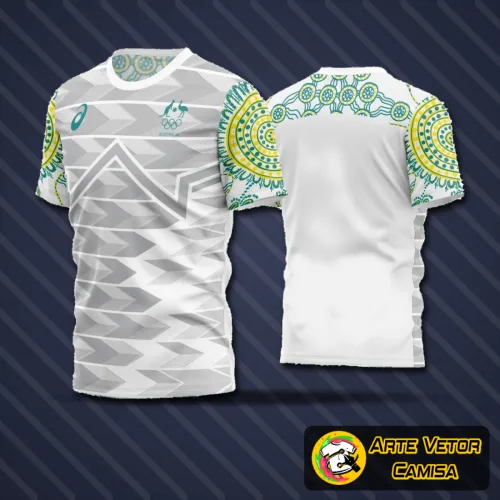 Camisa de futebol amador com logo no peito e estampa grande nas costas, design moderno e cores vibrantes para torcer com estilo e conforto no campo.