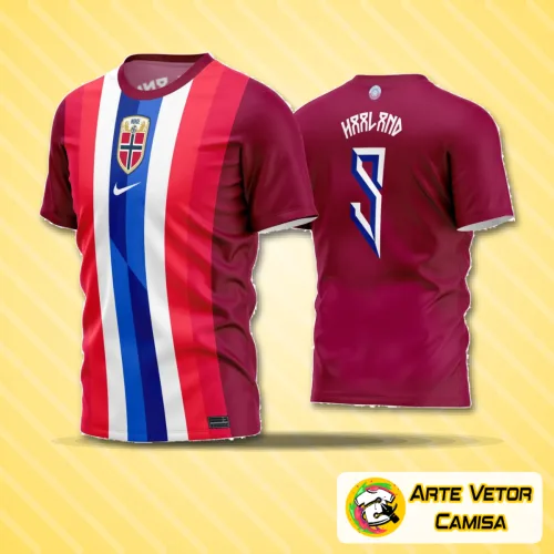 Camisa de futebol amador exibida com logo no peito destacado e estampa grande nas costas que chama atenção, perfeita para quem busca estilo e autenticidade em campo.