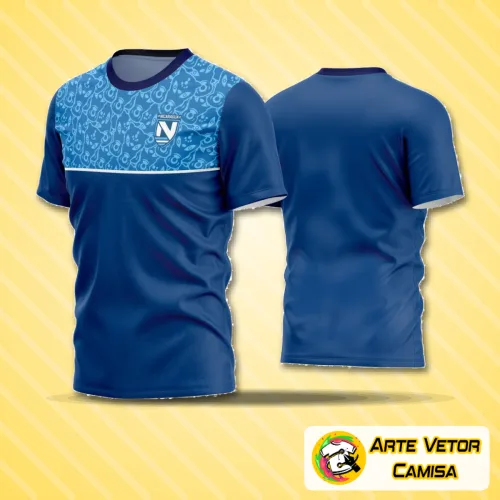 Camisa com logo no peito e estampa grande nas costas exibindo design modernizado para futebol amador, com cores vibrantes e detalhes que valorizam o visual esportivo e único do uniforme.