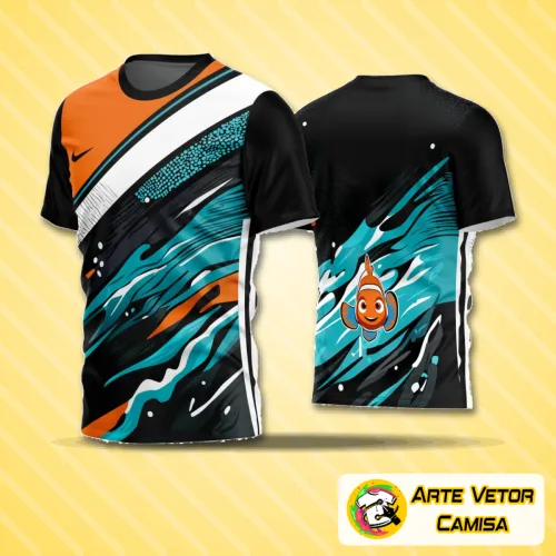 Camisa de futebol amador com logo no peito e estampa grande nas costas em design moderno e cores vibrantes, perfeita para torcedores e equipes.