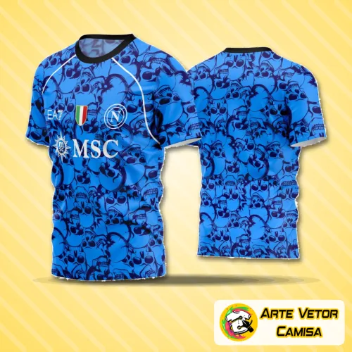 Camisa de futebol com logo no peito e estampa grande nas costas, apresentando design moderno e cores vibrantes ideal para times amadores no estilo único e profissional.