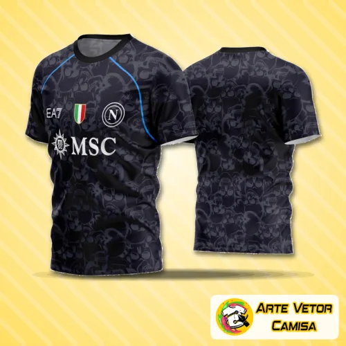 Camisa de futebol amador com logo no peito e estampa grande nas costas, em design moderno e cores vibrantes que destacam estilo único para jogos e treino.