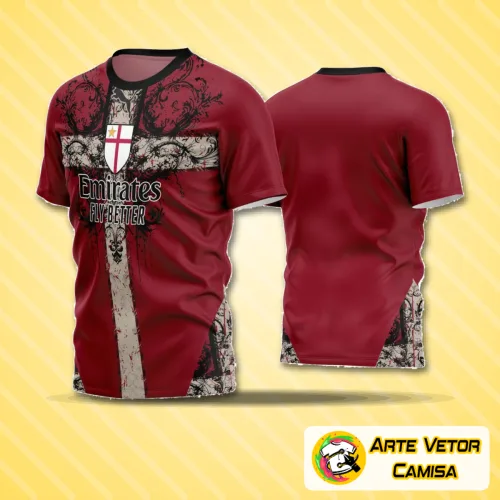 Camisa de time de futebol amador com logo no peito e estampa grande nas costas, em design moderno e cores vibrantes, perfeita para destacar seu time em campo.