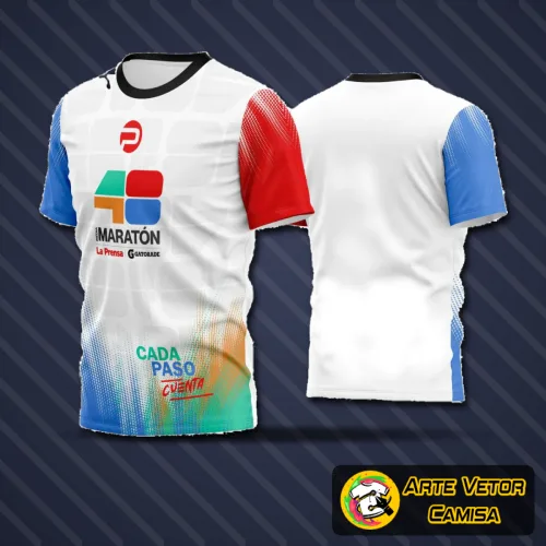 Camisa de futebol amador com logo no peito e estampa grande nas costas, design moderno e cores vibrantes, perfeita para jogadores e torcedores que buscam uma identidade única em campo.