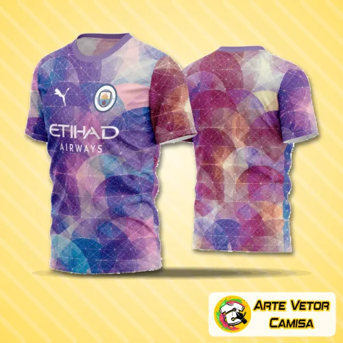 Camisa de futebol amador com logo no peito em destaque e estampa grande nas costas mostrando design moderno e cores vibrantes, ideal para equipes que buscam identidade visual marcante e estilo esportivo.