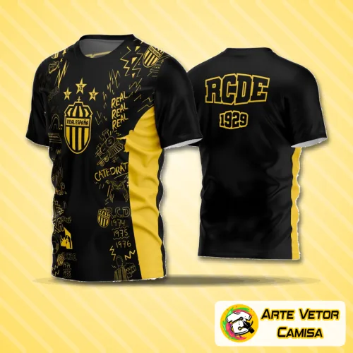 Camisa de futebol amador com logo no peito e estampa grande nas costas, em design moderno e cores vibrantes, perfeita para times que buscam estilo e identidade em campo.