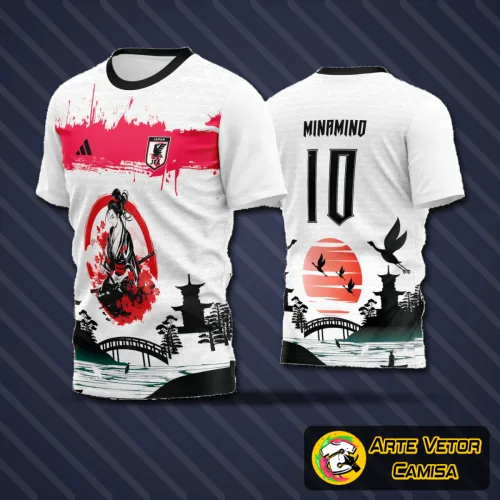 Camisa de time de futebol amador com logo no peito e estampa grande nas costas, design moderno e cores vibrantes destacando o espírito esportivo do time de forma impecável e atraente.