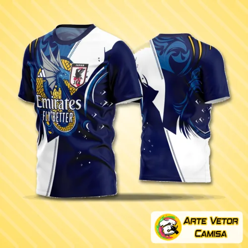 Camisa de futebol com logo no peito e estampa grande nas costas, estilo moderno e visual atraente, perfeita para equipes amadoras que buscam personalidade e destaque em campo.