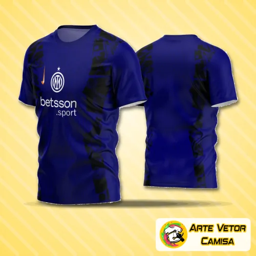 Camisa de futebol amador com logo no peito e estampa grande nas costas em design moderno e vibrante, com cores harmoniosas e detalhes esportivos que destacam a identidade do time.