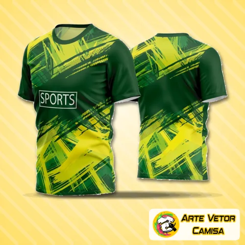 Camiseta de time de futebol amador com logo no peito e estampa grande nas costas, destacando um design moderno e cores vibrantes que atraem atenção em campo.