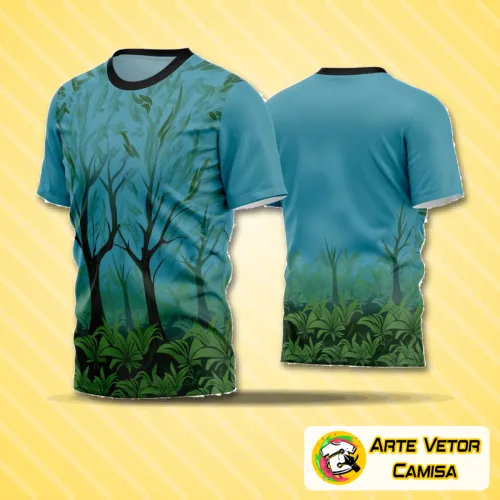 Camisa com logo no peito e uma estampa grande nas costas, exibindo cores vibrantes e detalhes exclusivos ideais para times de futebol amador.