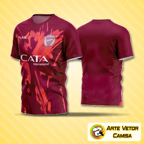 Camisa de futebol com logo no peito e estampa grande nas costas, apresentando design moderno e cores vibrantes, ideal para equipes amadoras e apaixonados pelo esporte.