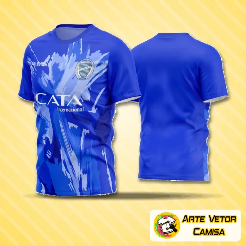 Camisa de time com logo no peito destacado e uma estampa grande nas costas que realça o design esportivo amador de futebol com cores vibrantes e detalhes modernos