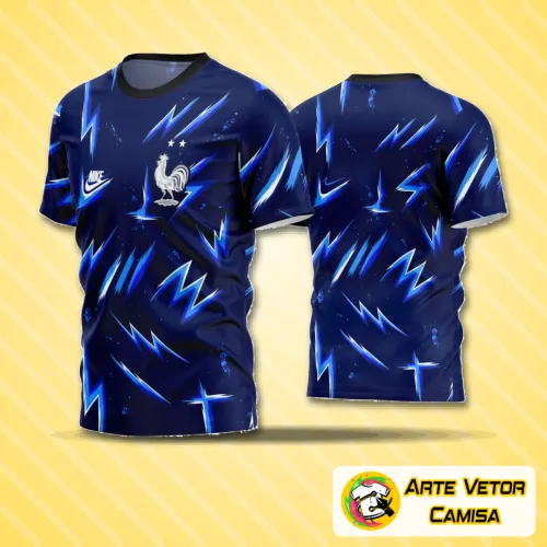 Camisa de futebol com logo no peito e estampa grande nas costas, design moderno e vibrante, perfeita para torcidas amadoras que buscam estilo e identidade em campo.