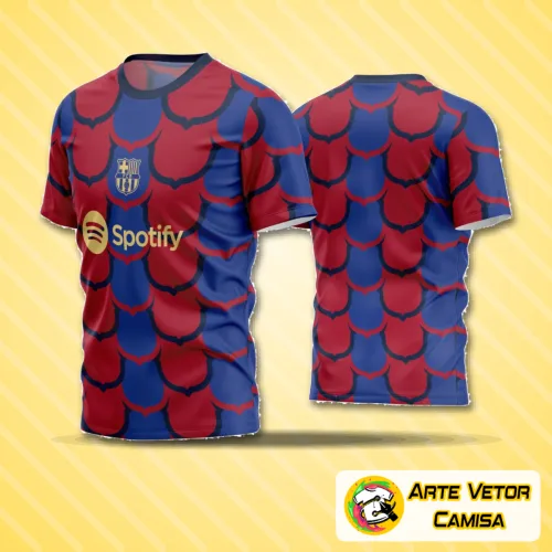 Camisa de time amador com logo no peito e estampa grande nas costas, destacando cores vivas e design moderno para jogos de futebol amador e competições locais.